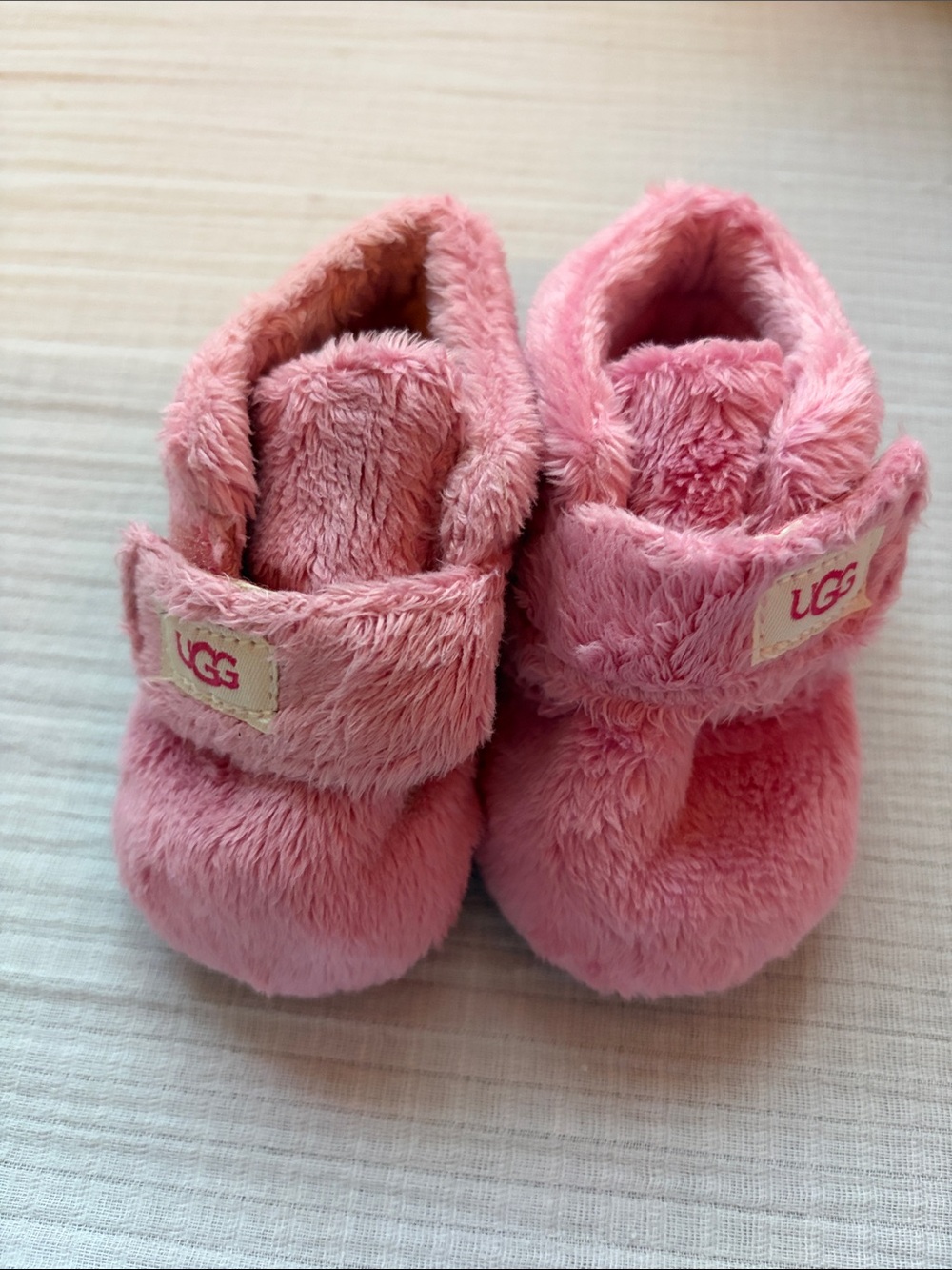 UGG Kids Plush Pink Hook-and-Loop Booties
